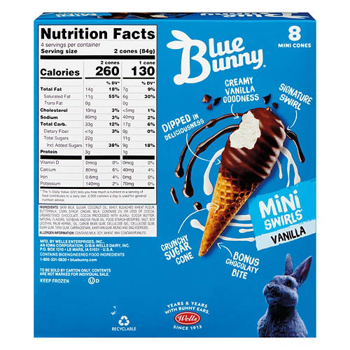 Blue Bunny Mini Swirls Vanilla Cones, 18 fl oz